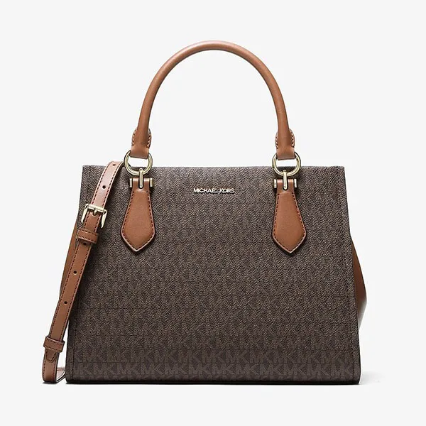 Túi Xách Tay Nữ Michael Kors MK Marilyn Medium Signature Logo Convertible Satchel 35F5G6AS2B Màu Nâu Đen
