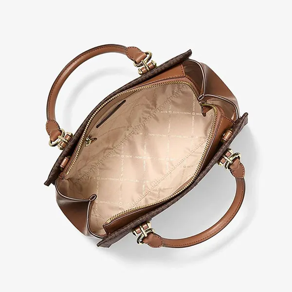 Túi Xách Tay Nữ Michael Kors MK Marilyn Medium Signature Logo Convertible Satchel 35F5G6AS2B Màu Nâu Đen