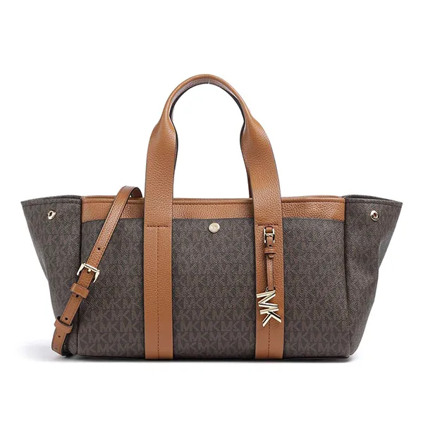 Túi Xách Tay Nữ Michael Kors MK Romee Small Logo Satchel Leather Bag Nâu