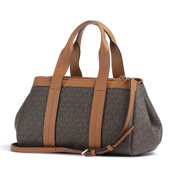 Túi Xách Tay Nữ Michael Kors MK Romee Small Logo Satchel Leather Bag Nâu