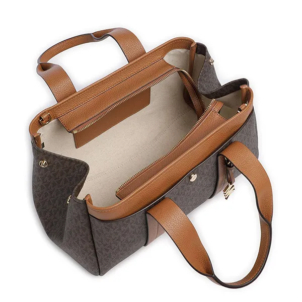 Túi Xách Tay Nữ Michael Kors MK Romee Small Logo Satchel Leather Bag Nâu