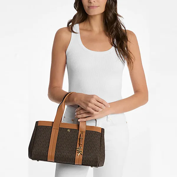 Túi Xách Tay Nữ Michael Kors MK Romee Small Logo Satchel Leather Bag Nâu