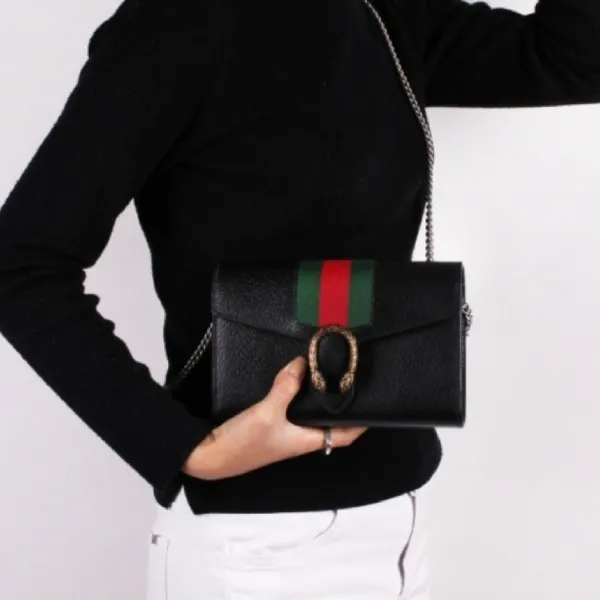 Ví Nữ Gucci Dionysus Web Stripe Chain Wallet 481377 CWI1X 1060 Màu Đen