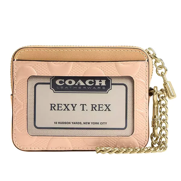 Ví Nữ Coach Zip Card Case In Signature Leather With Charm CFI29 Màu Hồng Cam