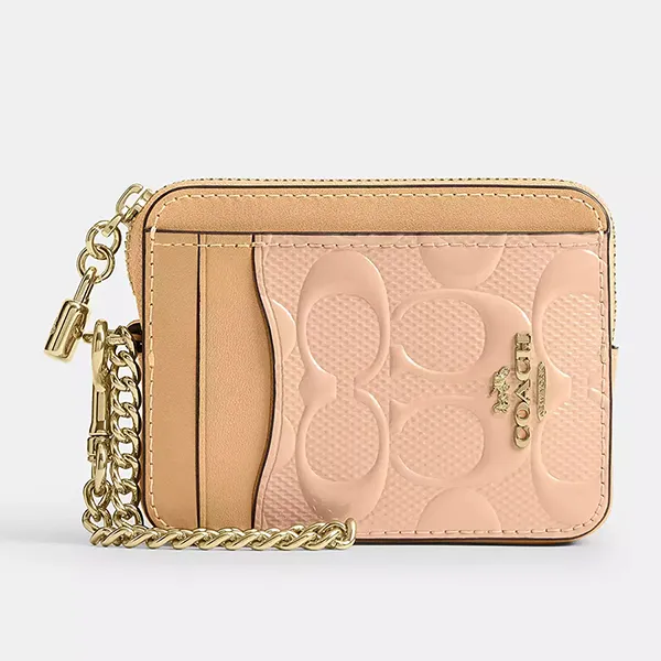 Ví Nữ Coach Zip Card Case In Signature Leather With Charm CFI29 Màu Hồng Cam