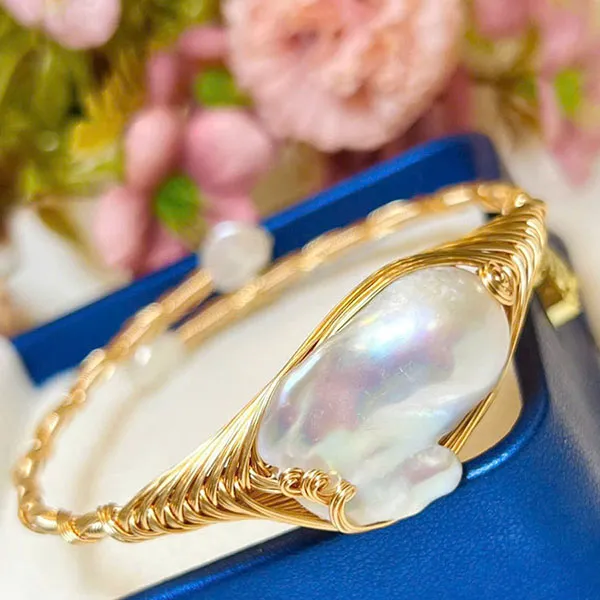 Vòng Đeo Tay Nữ Jessica Pearl Baroque Pearl JB24 Màu Vàng/Trắng