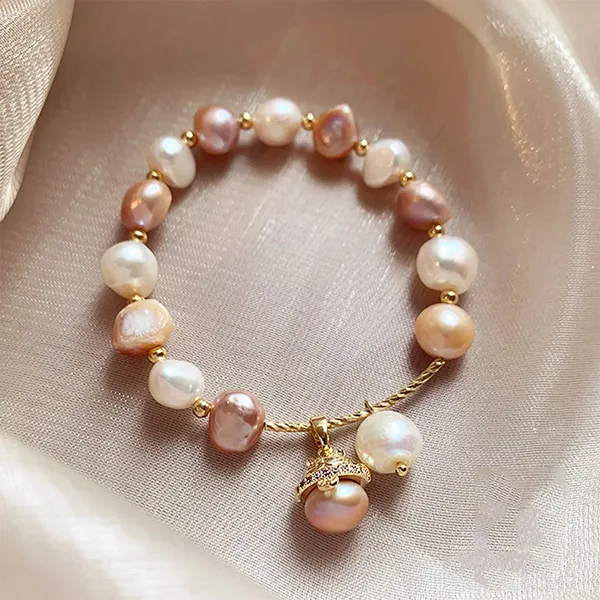 Vòng Đeo Tay Nữ Jessica Pearl Ngọc Trai Lucky Cat JB26 Màu Trắng/Hồng
