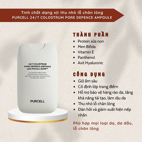 Xịt Dưỡng Tinh Chất Purcell 247 Colostrum Pore Defence Ampoule 55ml