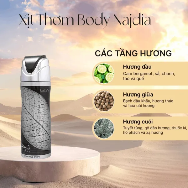 Xịt Khử Mùi Toàn Thân Nam Lattafa Yara Najdia Body Perfumed Spray 200ml