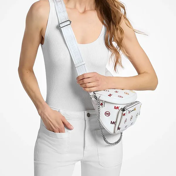Túi Đeo Chéo Nữ Michael Kors MK Slater Medium Rainbow Logo Embossed Sling Pack 35S6S04M6V Màu Trắng
