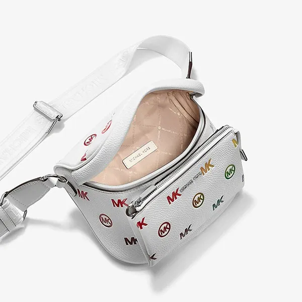 Túi Đeo Chéo Nữ Michael Kors MK Slater Medium Rainbow Logo Embossed Sling Pack 35S6S04M6V Màu Trắng