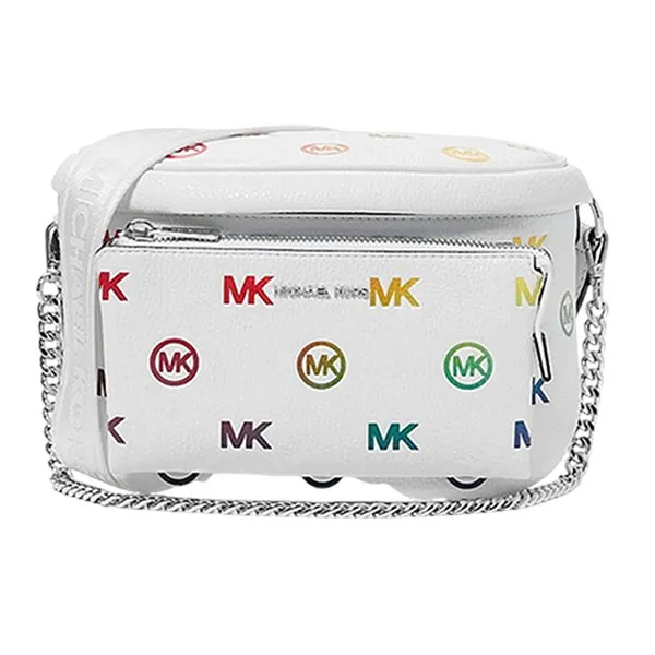 Túi Đeo Chéo Nữ Michael Kors MK Slater Medium Rainbow Logo Embossed Sling Pack 35S6S04M6V Màu Trắng