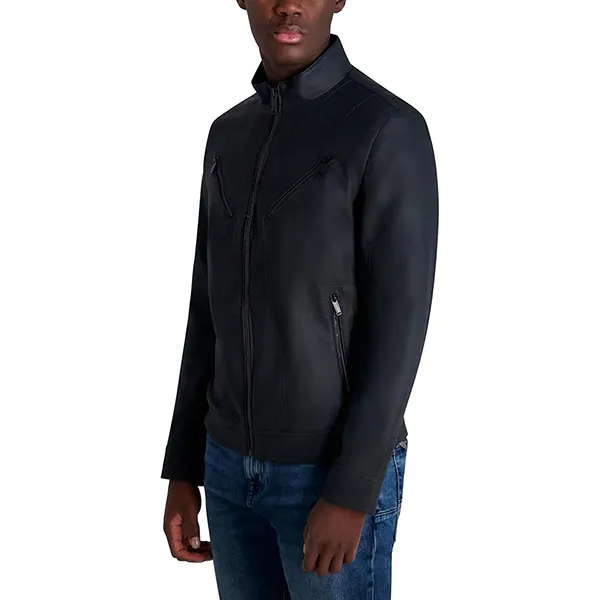 Áo Khoác Da Nam Karl Lagerfeld Men's Faux Leather Pebble Jacket With Zipper Detailing F0202 Màu Đen Size M