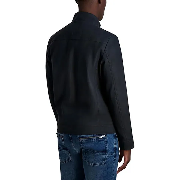 Áo Khoác Da Nam Karl Lagerfeld Men's Faux Leather Pebble Jacket With Zipper Detailing F0202 Màu Đen Size M