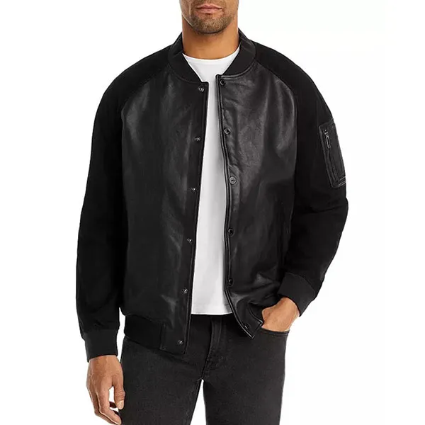 Áo Khoác Da Nam Karl Lagerfeld Men's Neil Snap Front Leather Jacket J5018 Black Màu Đen Size S