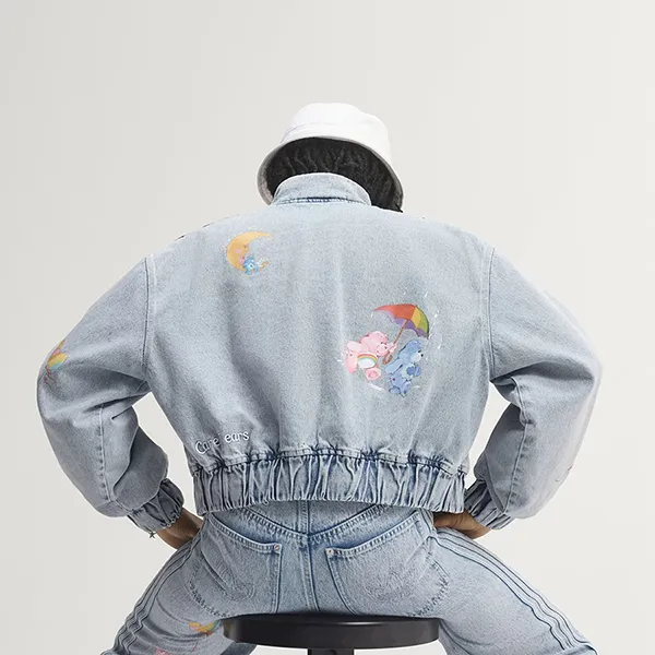Áo Khoác Denim Nữ Adidas Care Bear Bomber Jacket KQ6747 Màu Xanh Nhạt Size S