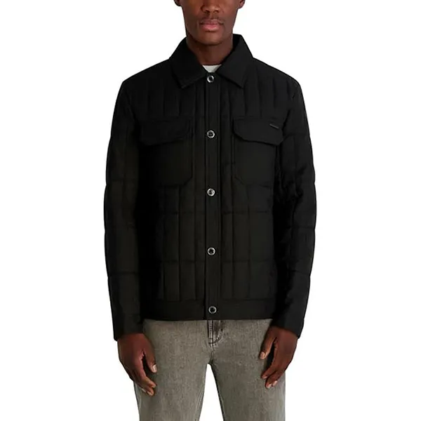 Áo Khoác Nỉ Nam Karl Lagerfeld Herringbone Quilted Shirt Jacket C0273 - Black Màu Đen Size S