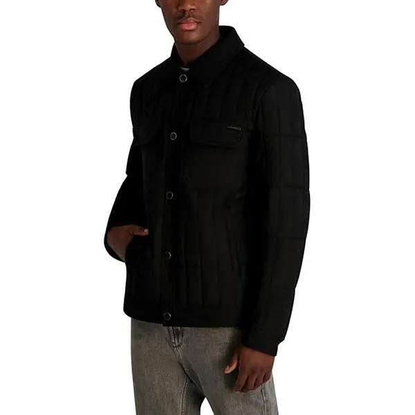 Áo Khoác Nỉ Nam Karl Lagerfeld Herringbone Quilted Shirt Jacket C0273 - Black Màu Đen Size S