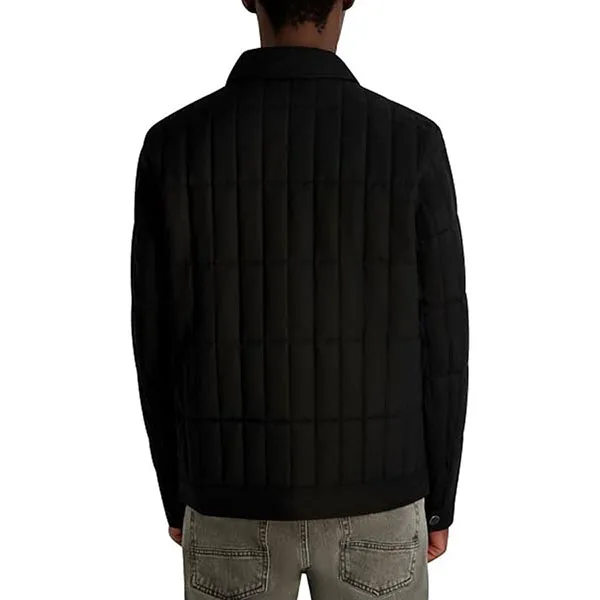 Áo Khoác Nỉ Nam Karl Lagerfeld Herringbone Quilted Shirt Jacket C0273 - Black Màu Đen Size S