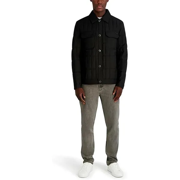 Áo Khoác Nỉ Nam Karl Lagerfeld Herringbone Quilted Shirt Jacket C0273 - Black Màu Đen Size S