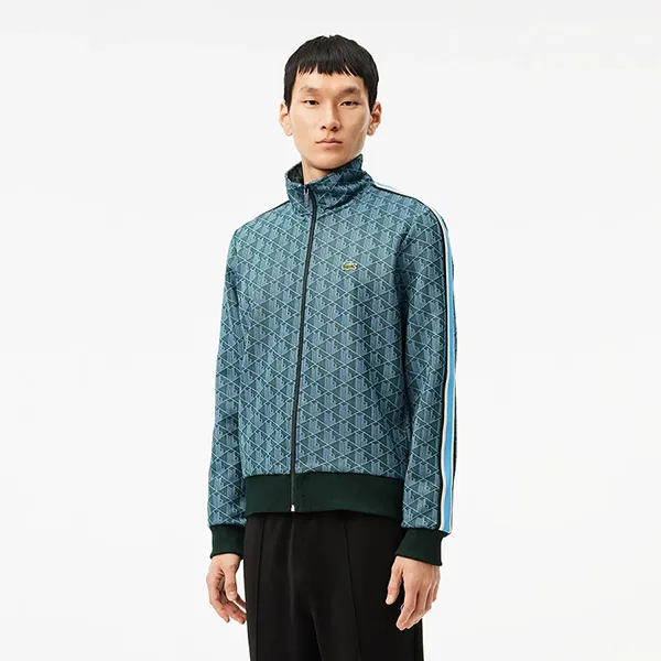 Áo Khoác Nỉ Nam Lacoste Paris Jacquard Monogram Zipped Sweatshirt SH1368 - IB4 Màu Xanh Lá Size 3