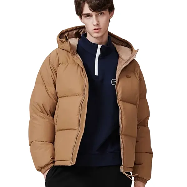 Áo Khoác Phao Nam Lacoste Lightweight Duck Down Short Padded Hooded Jumper BH4484 Z0W Màu Nâu Size 50