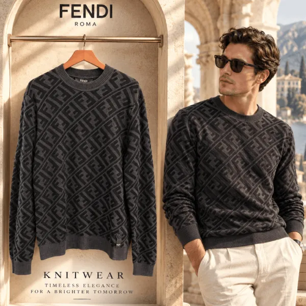Áo Len Nam Fendi Multi-Logo Knit Sweater FENAL22M003 Màu Đen Size 46