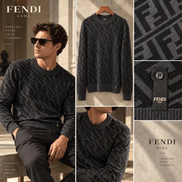 Áo Len Nam Fendi Multi-Logo Knit Sweater FENAL22M003 Màu Đen Size 46