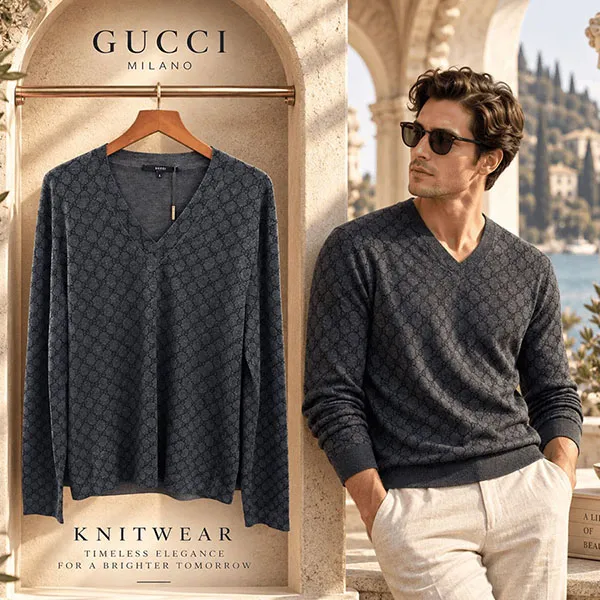 Áo Len Nam Gucci Monogram GAK99 GU100 161 Màu Xám Họa Tiết Size L