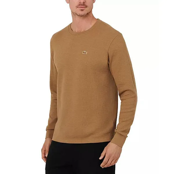 Áo Nỉ Sweater Nam Lacoste Men's Waffle-Knit Thermal Sleep Shirt TH9668 - SIX Màu Nâu Size S