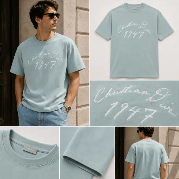 Áo Phông Nam Dior Bleu 1947 493J696G0554 Tshirt Màu Xanh Nhạt Size XS