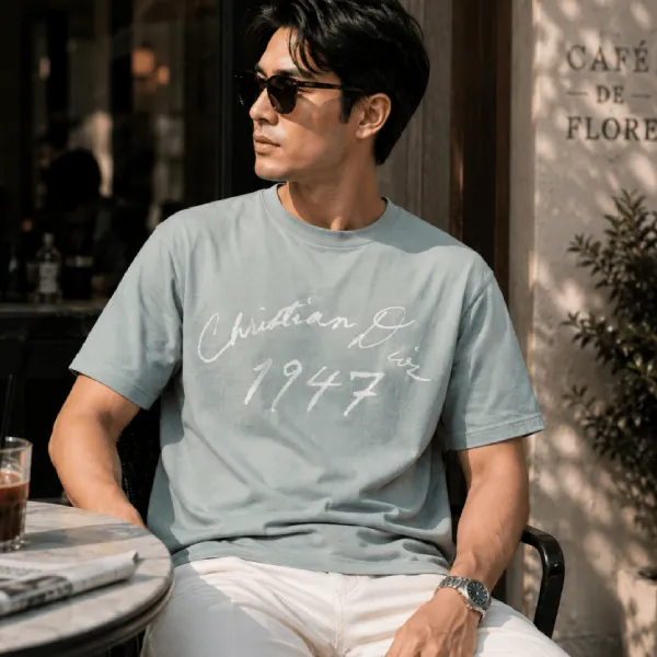 Áo Phông Nam Dior Bleu 1947 493J696G0554 Tshirt Màu Xanh Nhạt Size XS