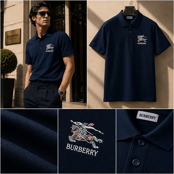 Áo Polo Nam Burberry Logo 8121967 Màu Xanh Navy Size S