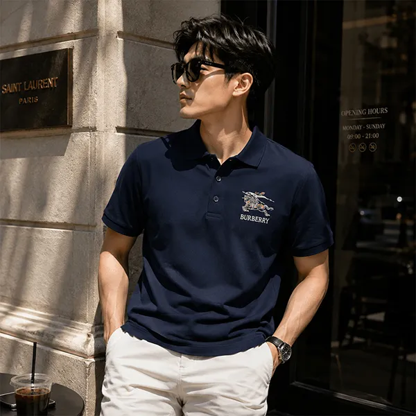 Áo Polo Nam Burberry Logo 8121967 Màu Xanh Navy Size S