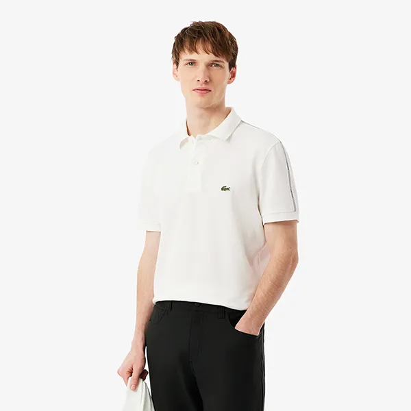 Áo Polo Nam Lacoste Regular Fit Logo Stripe PH0897 - 70V Màu Trắng Size 4