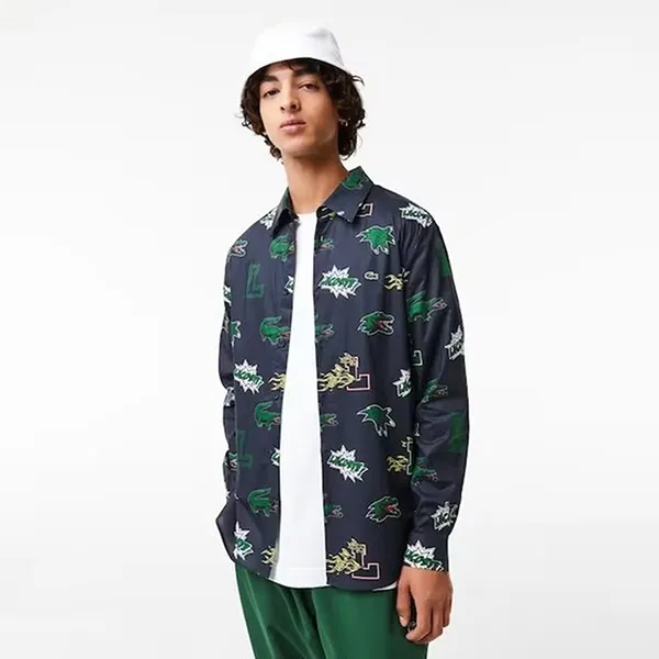 Áo Sơ Mi Dài Tay Nam Lacoste Holiday Comic Print Shirt CH4695 - QRN Màu Xanh Navy Size 40