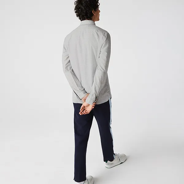 Áo Sơ Mi Dài Tay Nam Lacoste Men's Slim Fit Checkered Cotton And Linen Shirt CH7643 - GA3 Màu Xám Size 42