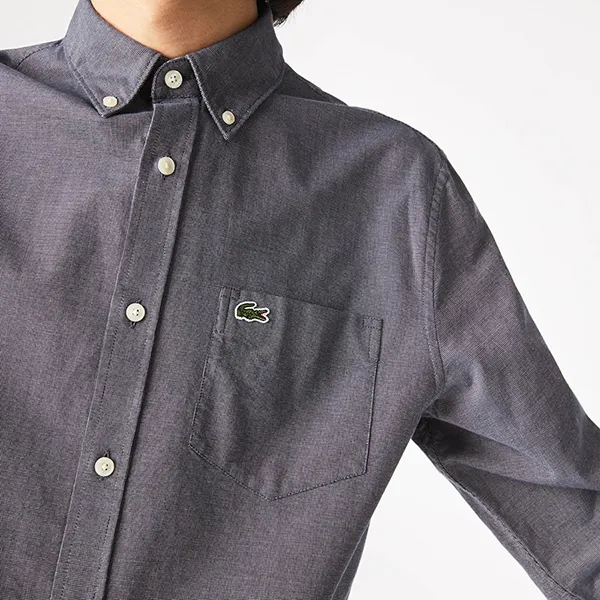 Áo Sơ Mi Dài Tay Nam Lacoste Regular Fit Long-Sleeve Patterned Shirt CH7638 - 525 Màu Xám Size 42