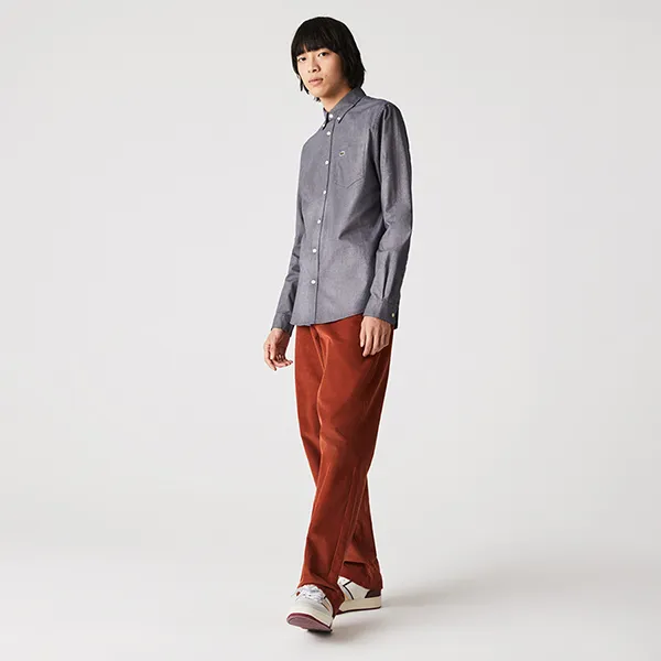 Áo Sơ Mi Dài Tay Nam Lacoste Regular Fit Long-Sleeve Patterned Shirt CH7638 - 525 Màu Xám Size 42