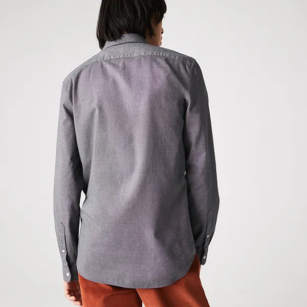 Áo Sơ Mi Dài Tay Nam Lacoste Regular Fit Long-Sleeve Patterned Shirt CH7638 - 525 Màu Xám Size 42