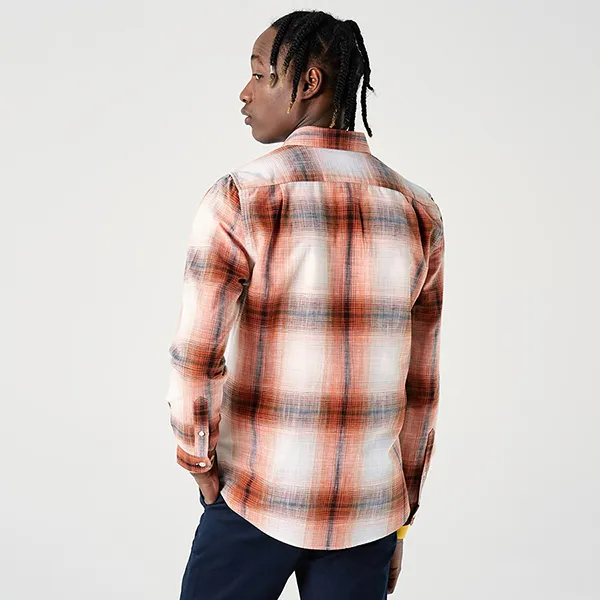 Áo Sơ Mi Dài Tay Nam Lacoste Slim Fit Orange Plaid Shirt CH0224 - 24T Màu Cam Nâu Size 41