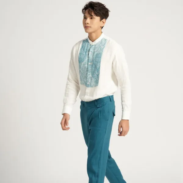 Áo Sơ Mi Nam F2 Fashion & Freedom Linen Casual Menswear SMM220-TPXN-S-0224 Màu Trắng Phối Xanh Size S