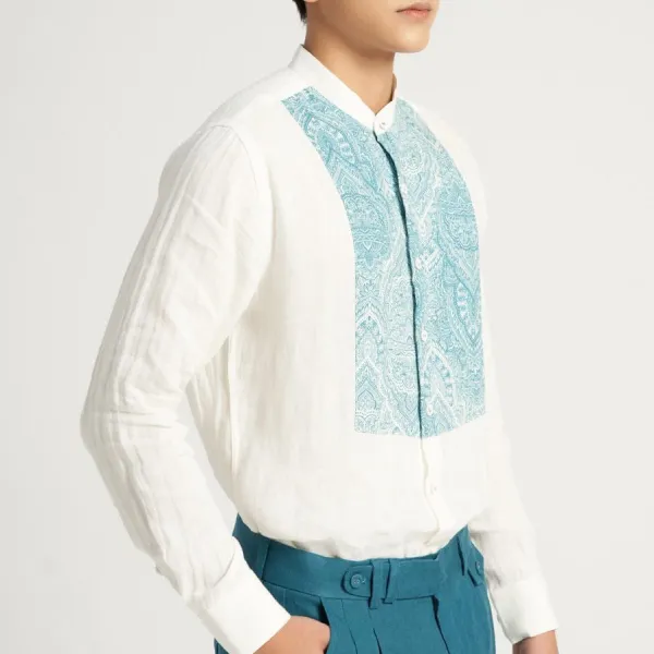 Áo Sơ Mi Nam F2 Fashion & Freedom Linen Casual Menswear SMM220-TPXN-S-0224 Màu Trắng Phối Xanh Size S