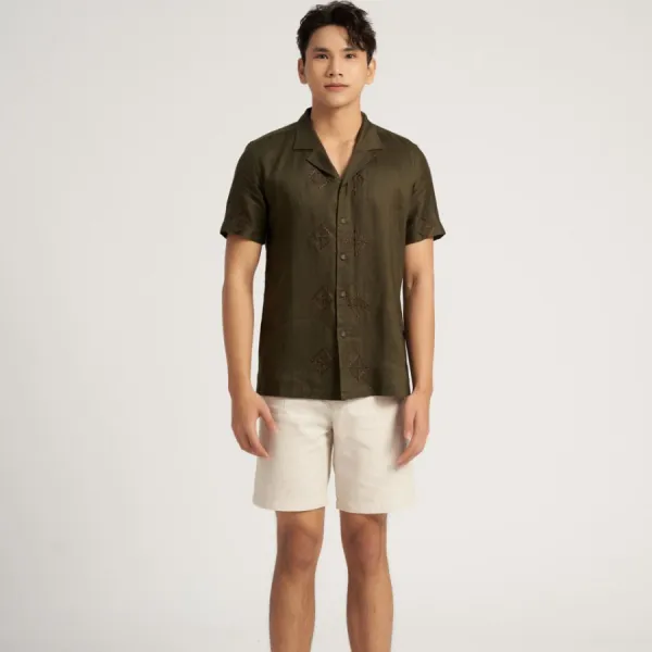 Áo Sơ Mi Nam F2 Fashion & Freedom Linen Casual Menswear SMMN027-XR-M-1023 Màu Xanh Rêu Size M