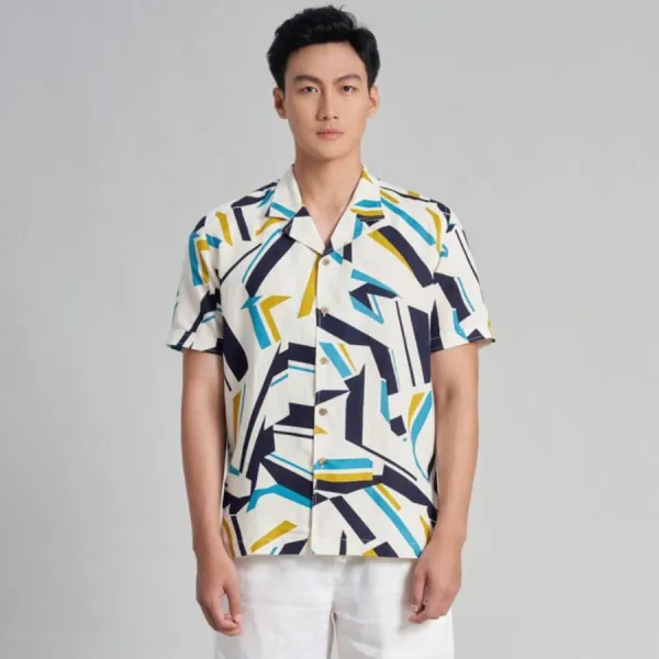 Áo Sơ Mi Nam F2 Fashion & Freedom Linen Holidays Vibes SMMN023-KHT-S-0323 Màu Kem Hoạ Tiết Size S
