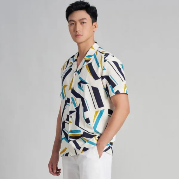 Áo Sơ Mi Nam F2 Fashion & Freedom Linen Holidays Vibes SMMN023-KHT-S-0323 Màu Kem Hoạ Tiết Size S