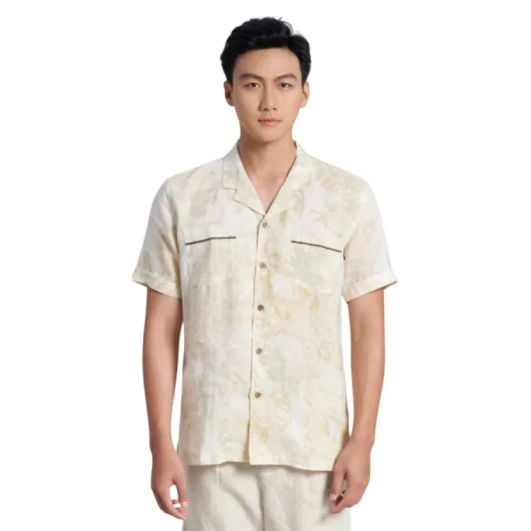 Áo Sơ Mi Nam F2 Fashion & Freedom Linen Holidays Vibes SMMN024-KH-S-0323 Màu Kem Hoa Size S