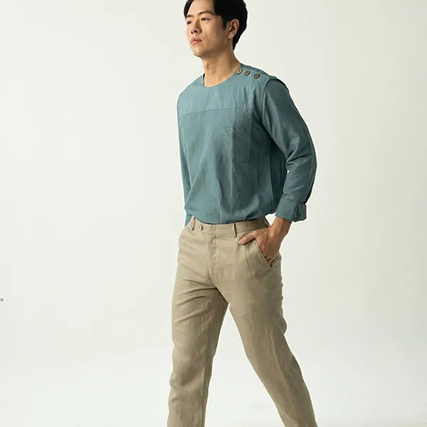 Áo Sơ Mi Nam F2 Fashion & Freedom Linen New Spirit SMM209-XL-M- 0322 Màu Xanh Size M