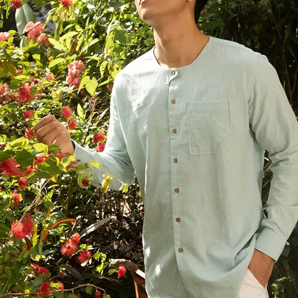 Áo Sơ Mi Nam F2 Fashion & Freedom Linen New Spirit SMM210-M-XTT-1221 Màu Xanh Lợt Size M