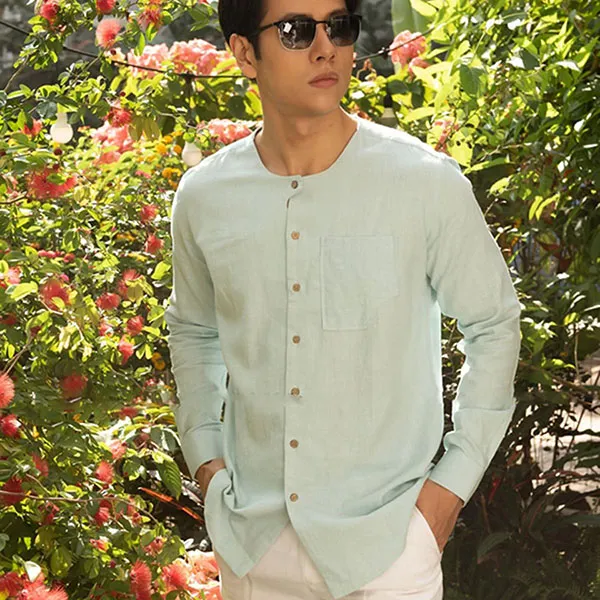 Áo Sơ Mi Nam F2 Fashion & Freedom Linen New Spirit SMM210-M-XTT-1221 Màu Xanh Lợt Size M